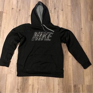 Nike Men's L Large Black Hoodie Camouflage Therma-Fit Fleece Pullover Thermal